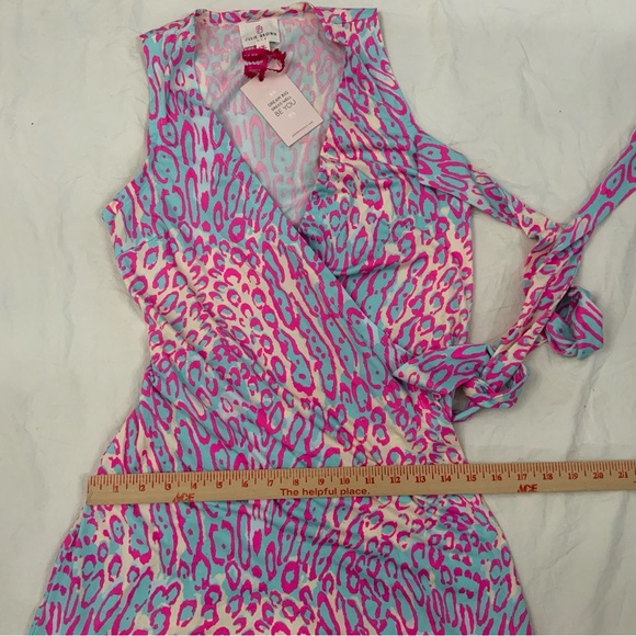 JB by Julie Brown Pink & Blue Lizzy Meow Leopard Print Wrap Dress XS New W/Tags - Picture 15 of 16